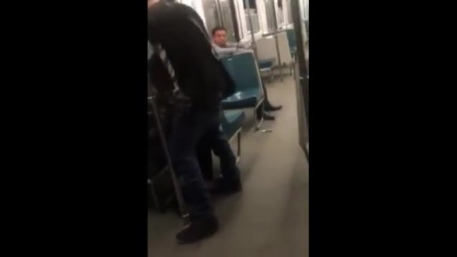 Asian twink get's BJ from older man in a subway