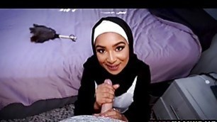 Arab teen with hijab and Halloween custome needed her nerves calmed